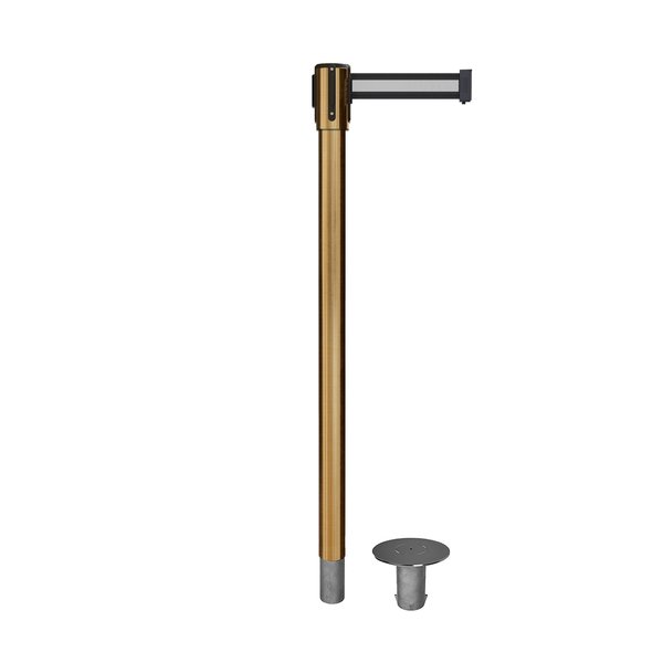 Montour Line Retractable Belt Removable Stanchion, 2ft Sat.Brass Post  9ft. Bk/W H MX530R-SB-BWH-90